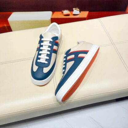 Hermès beige and blue high-end men's low-top thick-soled casual sneakers - Image 3