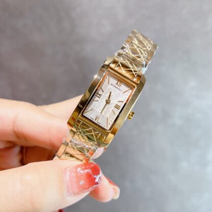 Burberry rectangular dial checkered steel strap quartz women's watch - Image 3