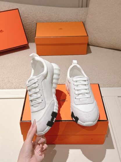 Hermes classic couple style white and gray breathable casual sports shoes thick sole 3cm - Image 3