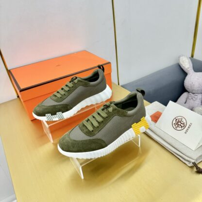 Hermès Spring and Summer Classic Couple Style British Green and Yellow Colorblock Sports Casual Shoes - Image 3