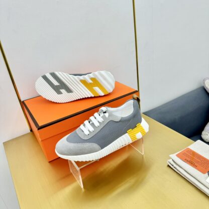 Hermès Spring and Summer Classic Couple Style British Gray and Yellow Colorblock Sports Casual Shoes - Image 3