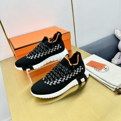 Hermès Spring/Summer Black, White and Orange Couple Classic Sports Shoes - Image 3