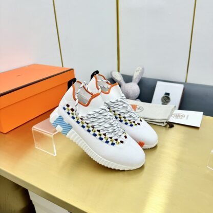 Hermès Spring and Summer White, Blue and Orange Colorblock Couple Classic Sports Casual Shoes - Image 3