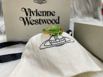 Vivienne Westwood gold and green rubber three-ring ring - Image 3