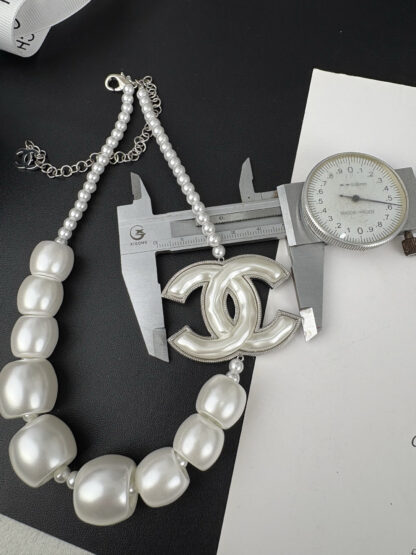 Chanel White Large Pearl Double C Necklace - Image 3