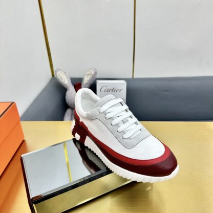 Hermès Spring and Summer Gray, White and Red Colorblock Couple Classic Sports Casual Shoes - Image 3