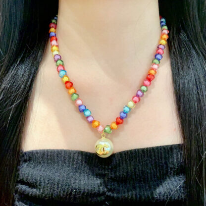 Chanel Colorful Pearl Double C Necklace - Image 3