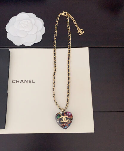 Chanel multicolored heart black leather necklace - Image 4