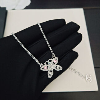 Chanel Pink Diamond White Gold Butterfly Necklace
