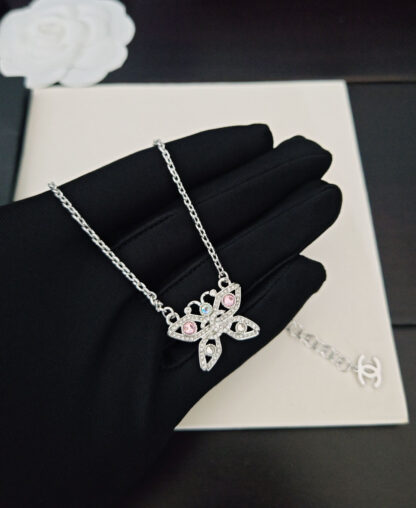 Chanel Pink Diamond White Gold Butterfly Necklace