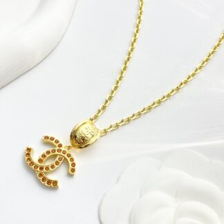 Chanel Vintage Red Brown Rhinestone Double C Necklace