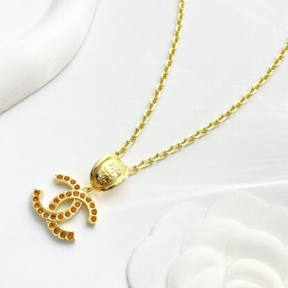 Chanel Vintage Red Brown Rhinestone Double C Necklace