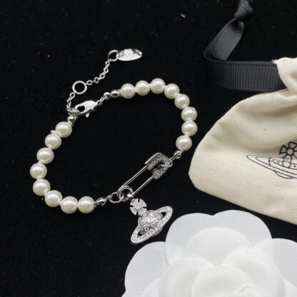 Vivienne Westwood Planet Pearl Brooch Necklace - Image 3