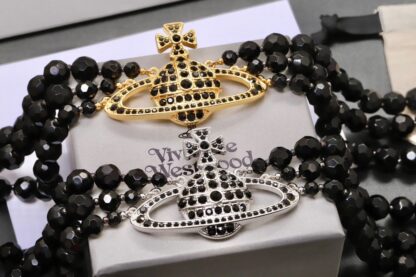 Vivienne Westwood Black Onyx Three-Layer Cameo Saturn Necklace - Image 3
