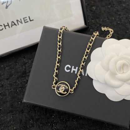 Chanel black gold button leather necklace - Image 3
