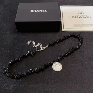 Chanel Black Agate Letters Thick Chain Necklace
