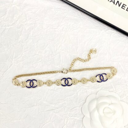 Chanel Gold Coin Denim Blue Choker Necklace - Image 3