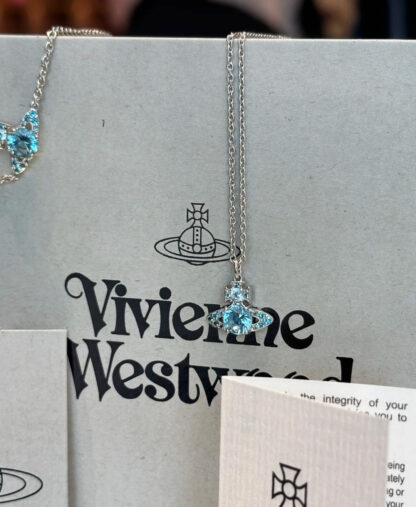 Vivienne Westwood Saturn necklace with blue diamonds - Image 3