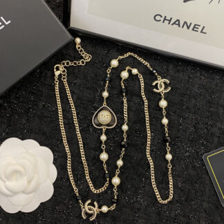 Chanel Delicate Black Heart Pearl Necklace