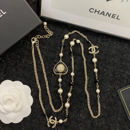 Chanel Delicate Black Heart Pearl Necklace