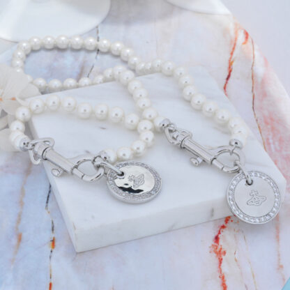 Vivienne Westwood zircon medal triangle clasp pearl bracelet - Image 3