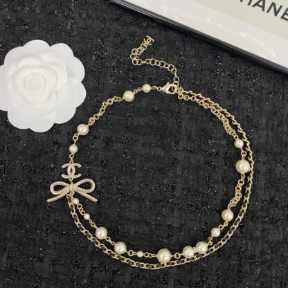 Chanel Delicate Pearl Bow Double Necklace - Image 3