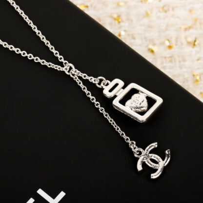 Chanel Blue Heart Perfume Bottle C Necklace - Image 3
