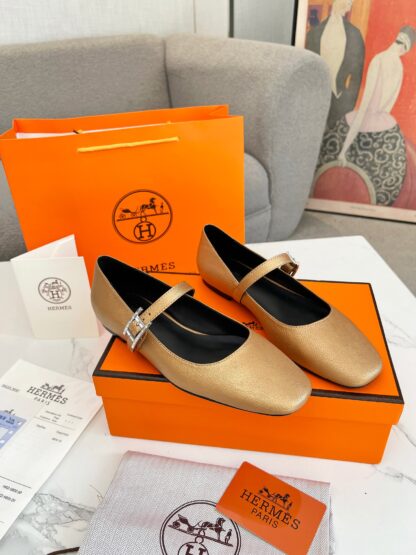 Hermès new pure handmade gold trendy loafers - Image 3