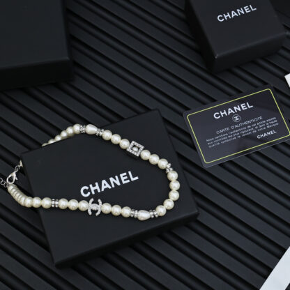 Chanel Full Diamond Square Pearl Letter Necklace - Image 3