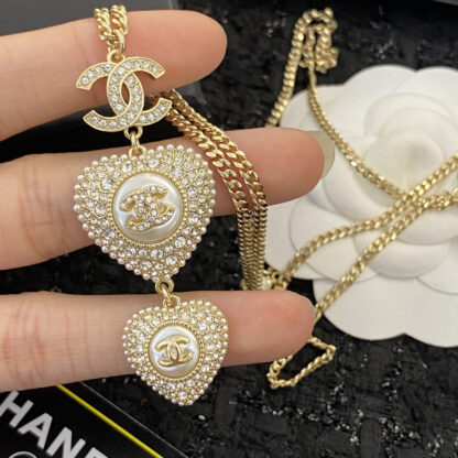 Chanel Diamond Double Heart Necklace - Image 3
