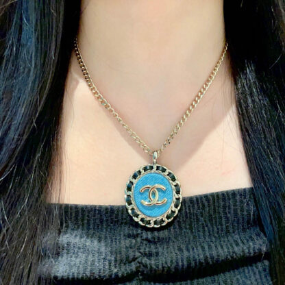 Chanel Denim Blue Double C Necklace - Image 4