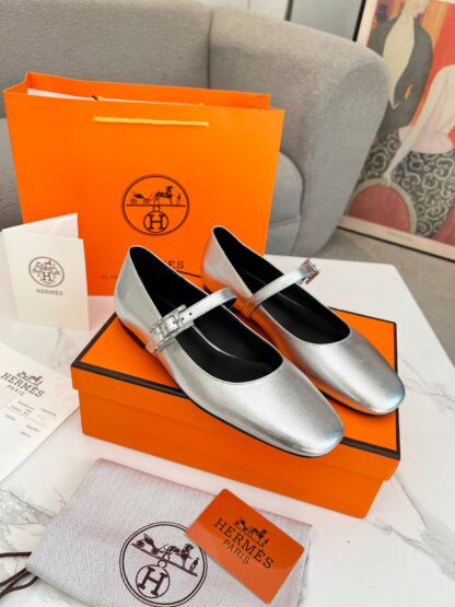Hermès new pure handmade silver trendy loafers - Image 3