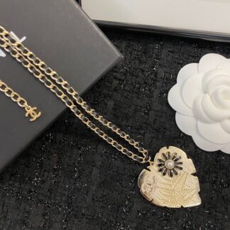Chanel leather chain vintage heart nameplate sweater chain