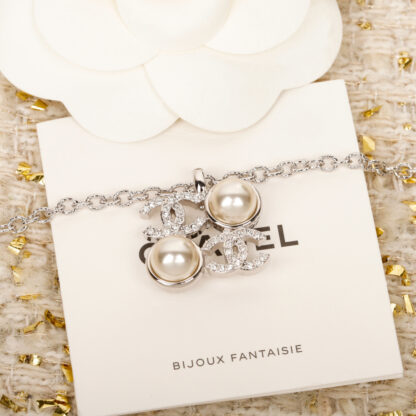 Chanel Double C Rhinestone Pearl Diamond Necklace - Image 3
