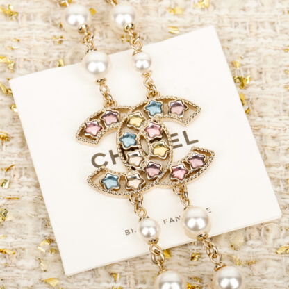 Chanel Double Pearl Rainbow Diamond Necklace - Image 4
