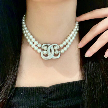 Chanel Double Pearl Double C Necklace - Image 2