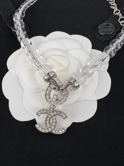 Chanel transparent beads circle full diamond double c pendant necklace - Image 3