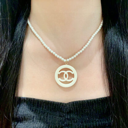 Chanel Pearl Double C Circle Necklace - Image 2