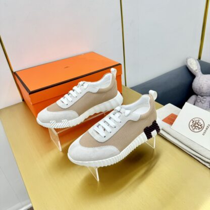 Hermès Spring and Summer Couple's Grey Apricot Colorblocking Sports Casual Shoes - Image 3