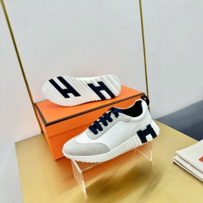 Hermes Spring and Summer Couple's White, Gray and Blue Color Matching Sports Casual Shoes - Image 3