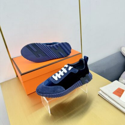 Hermès Spring and Summer Couple's Blue and Black Color Matching Sports Casual Shoes - Image 3