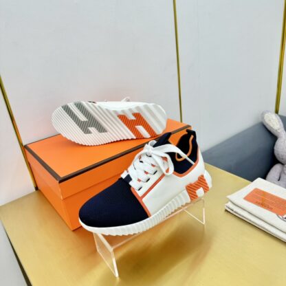 Hermès Spring and Summer Couples Blue and Orange Colorblock Breathable and Durable Sports Casual Shoes - Image 3