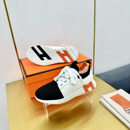 Hermes Spring and Summer Couple's Black, White and Orange Colorblock Breathable and Durable Sports Casual Shoes - Image 3