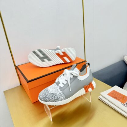 Hermes Spring and Summer Couples British Gray, White and Orange Colorblock Breathable and Durable Sports Casual Shoes - Image 3