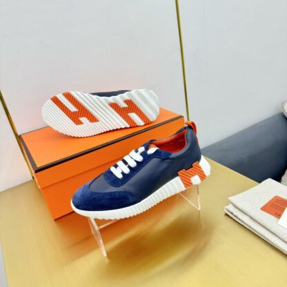 Hermès Spring and Summer Couples' British Blue and Orange Colorblocking Sports Casual Shoes - Image 3