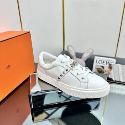 Hermes couple thick-soled lace-up fashionable white casual shoes - Image 3