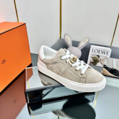 Hermes couple thick-soled lace-up fashionable apricot white casual shoes - Image 3