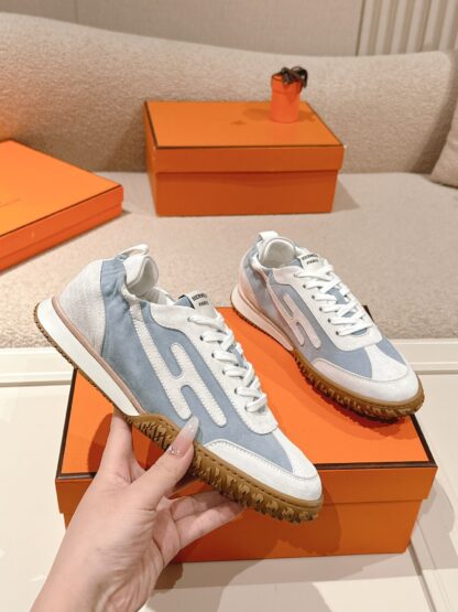 Hermès blue and white goatskin casual sneakers - Image 3