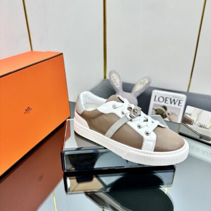 Hermes Couple's Thick-soled Lace-up Fashion Gray Apricot Casual Shoes - Image 3