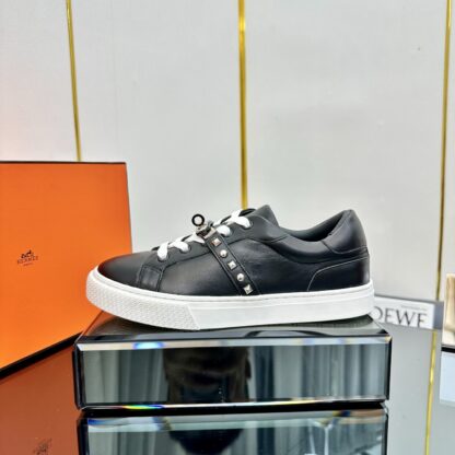Hermes black and white couple's lace-up thick-soled fashionable casual shoes - Image 3
